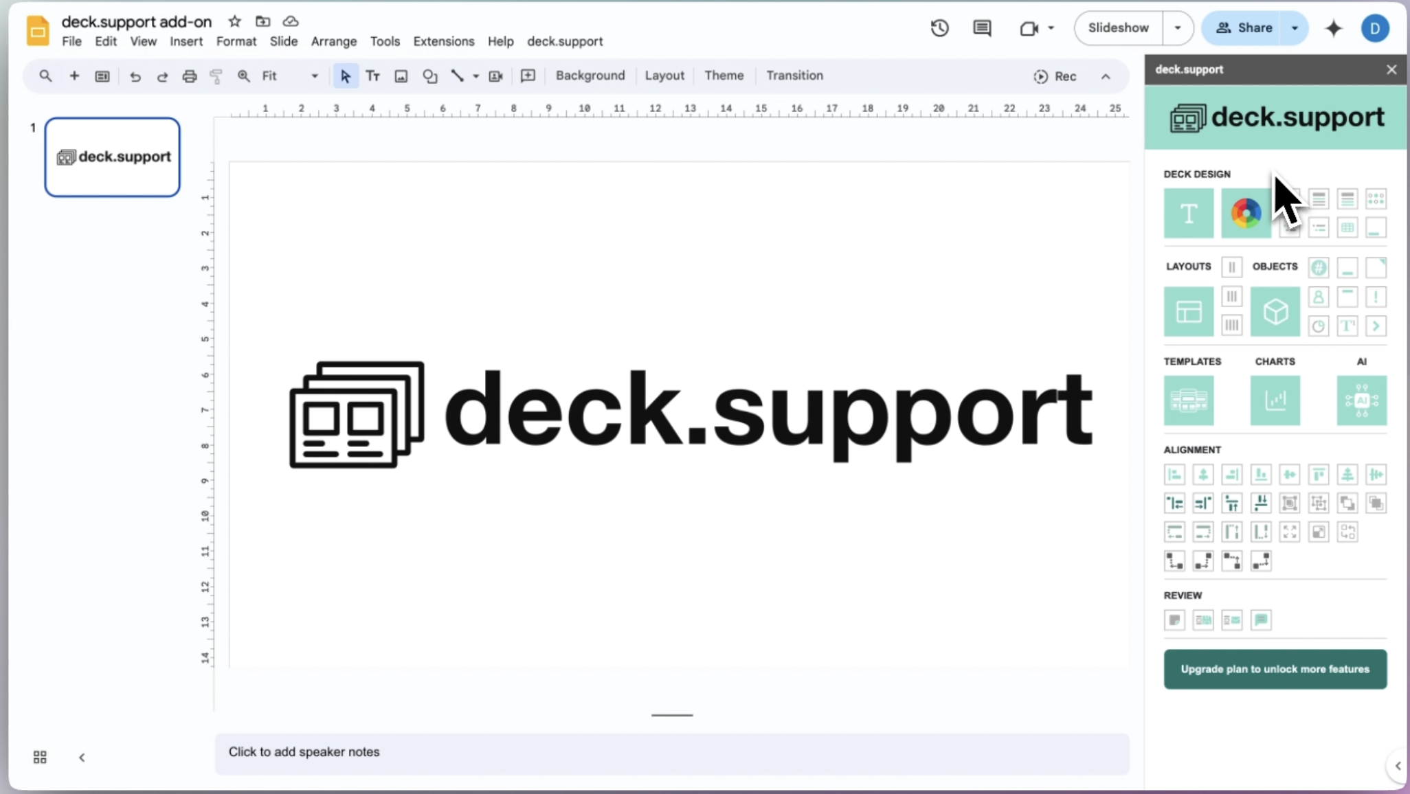 deck.support running inside Google Slides